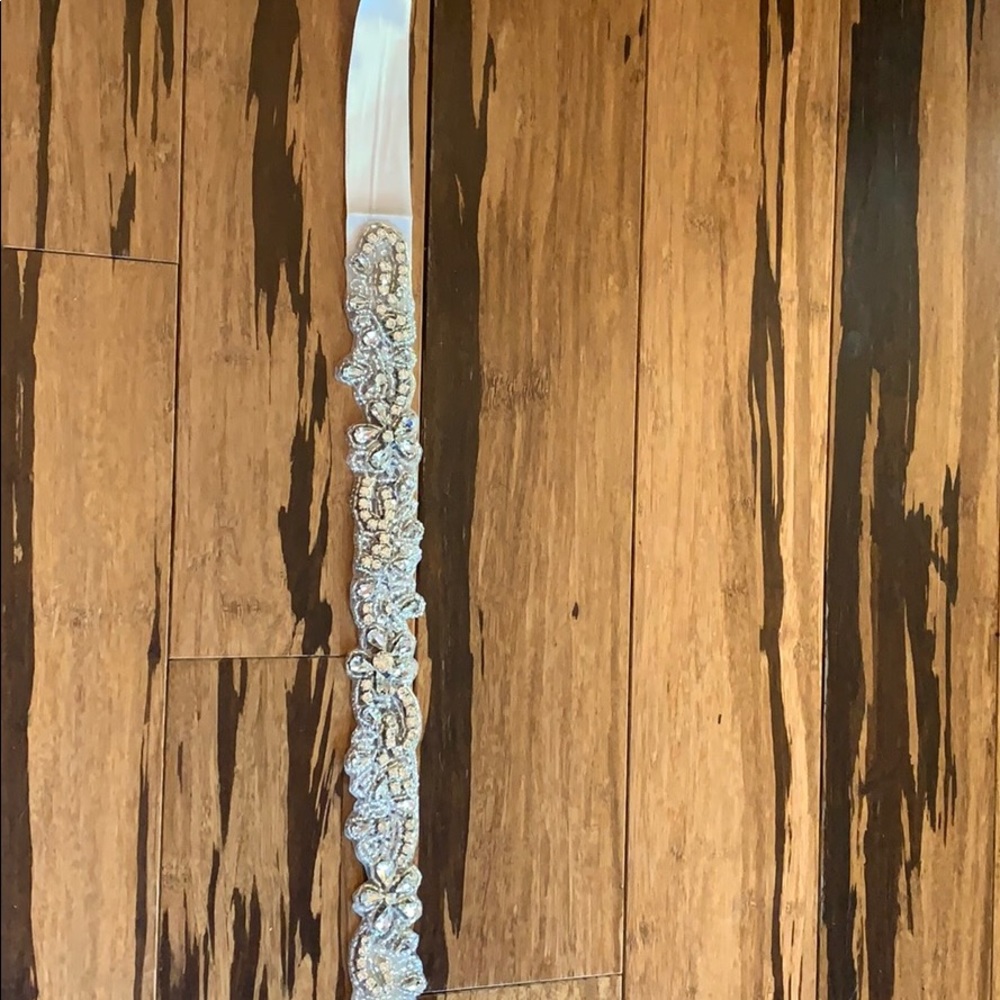 Ivory rhinestone belt with ribbon tie or headband